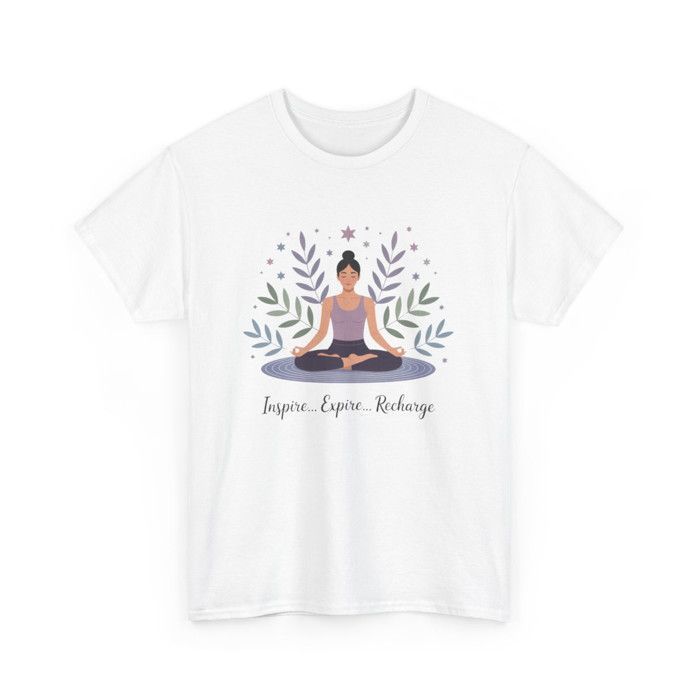 T-shirt Zen Femme – Inspire Expire Recharge – Tee-Shirt Yoga Méditation Blanc Gris Relaxation : Couleur - White Taille - XL...