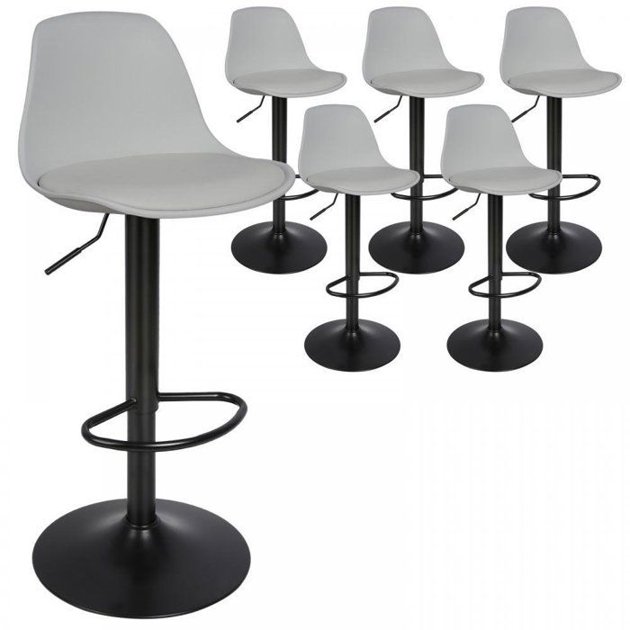 MIPAN.Lot de 6 Tabourets de Bar avec Dossier + Repose-Pieds - Chaises de Bar Cuisine - Réglable + Rotative à 360-Silencieux-Gris