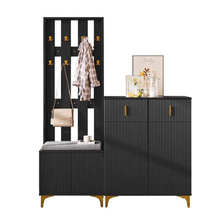 Ensemble de vestiaire avec banc à chaussures porte-manteaux armoire à chaussures à tiroirs et portes