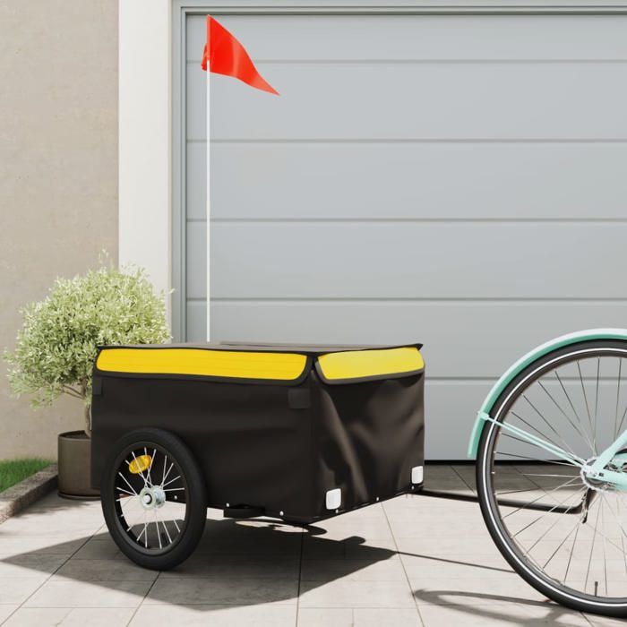 CLARENCE® Remorque de vélo - Chariot de vélo - noir et jaune 45 kg fer LL228