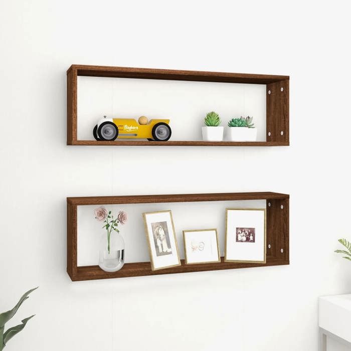 Étagères murales cubiques 2 pcs-Étagère flottante-Étagère de rangement suspendue Chêne marron 80x15x26 5 cm 824453