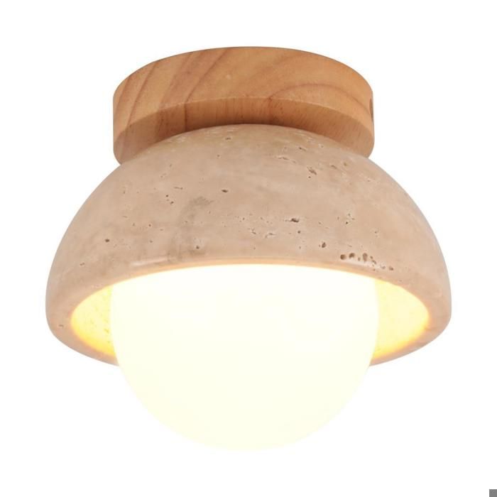 WOTTES 1 x Plafonnier en Bois Lampe de Plafond en Travertin Jaune Naturel Luminaire Éclairage pour Chambre Loft Blanc chaud