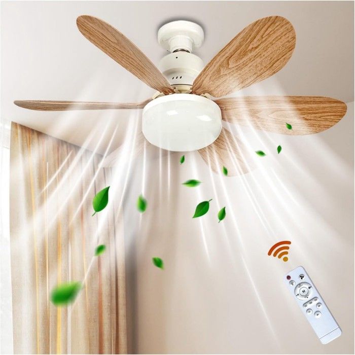 Ventilateur plafond JZSH LED pour chambre à coucher culot E27 intensité variable avec lumière télécommande 3 couleurs - Jzsh
