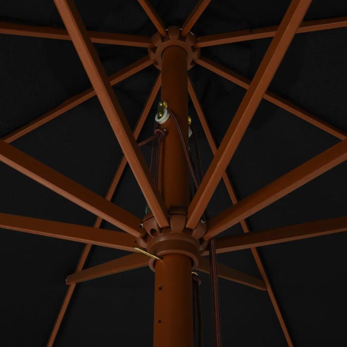 Parasol dextérieur en bois - MEUBLECHIC - 330 cm de diamètre - 240 cm de hauteur - Noir - Mât en bois robuste