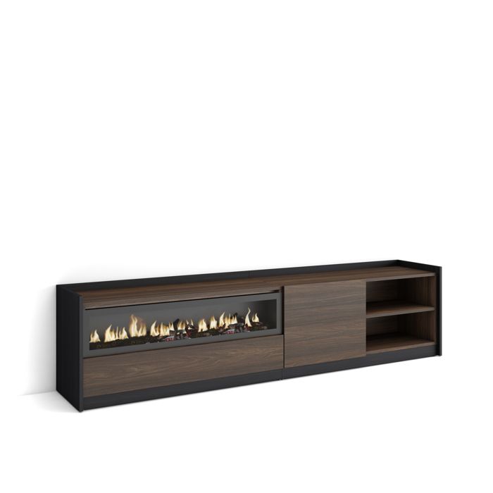 Meuble TV Banc Télé 207x37x50cm Pour les TV jusquà 80 Cheminée électrique Chêne foncé et Noir RF4393 Meuble TV Banc Télé 207x37x50cm Pour les TV jusquà 80 Cheminée électrique Chêne foncé et Noir RF4393