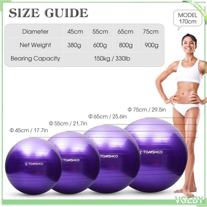 Balle de yoga - FAFEICY - 75 cm - PVC épaissi anti-éclatement - Support 150 kg - Avec pompe