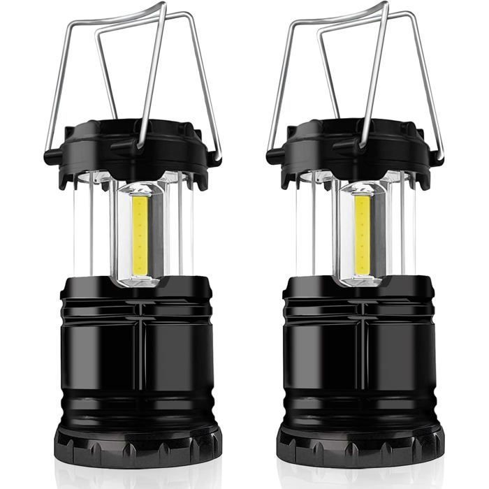 Lot de 2 lanternes de camping à LED portables à piles avec crochet pliable lampes de tente étanches pour lextérieur