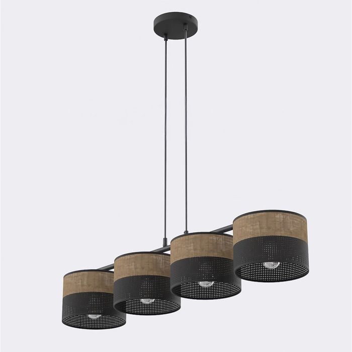 Lampe à suspension Karbon avec abat-jours en tissu noir et marron - Réf. VK8681847474234