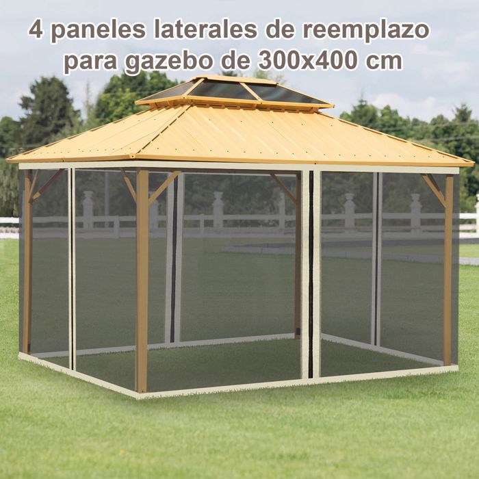 4 panneaux latéraux moustiquaire 35 x 2 m pour tonnelle de jardin noir avec fermetures zippées et anneaux