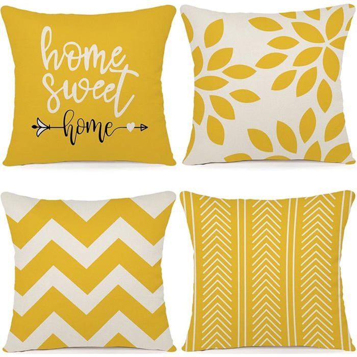 Housse Coussin 50x50 Lot de 4 Décoratif Canapé Taie oreiller Decoration Canapé Housses 50 x 50 cm (Lot de 4) Jaun HOUSSE DE COUSSIN