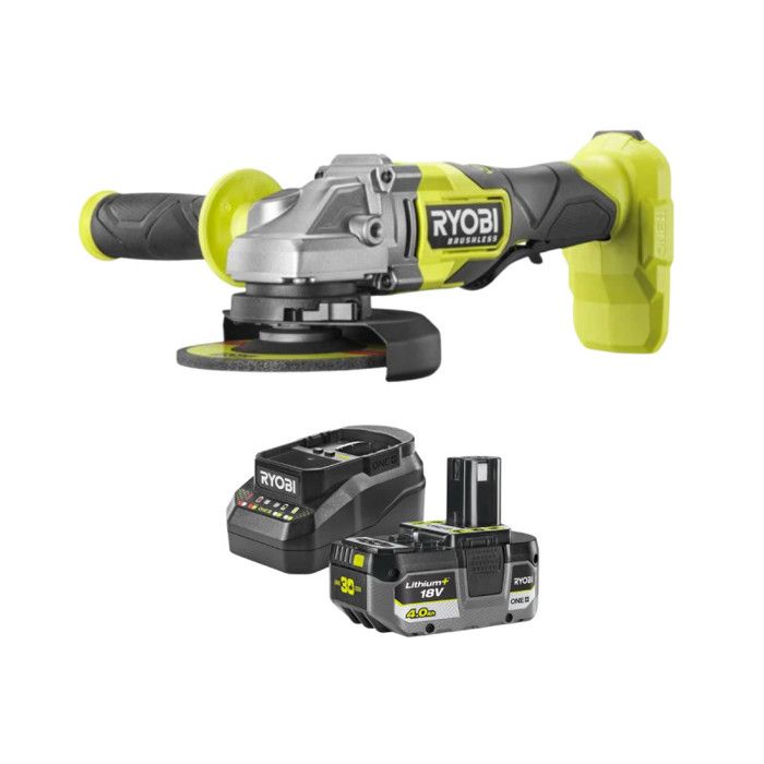 Meuleuse d'angle RYOBI 18V One+ Brushless RAG18BL 125mm Batterie 4 0Ah et chargeur