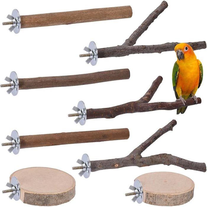 8 PCS Perchoir Perroquet en Bois Perchoir Oiseaux Arbre Pieds Perchoirs Branches de Cage à Oiseaux Jouets en Bois Acces KIT JOUET