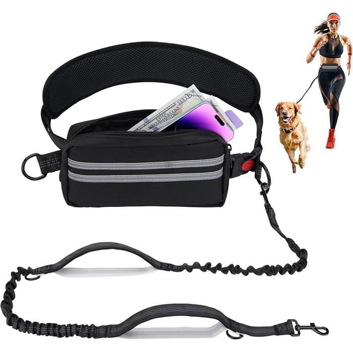 Canicross Dog Lead Jogging Hands Free for Dogs with Belt and Detachable Waist Bag Anti Pull Harness with Reflect MATERIEL CANICROSS