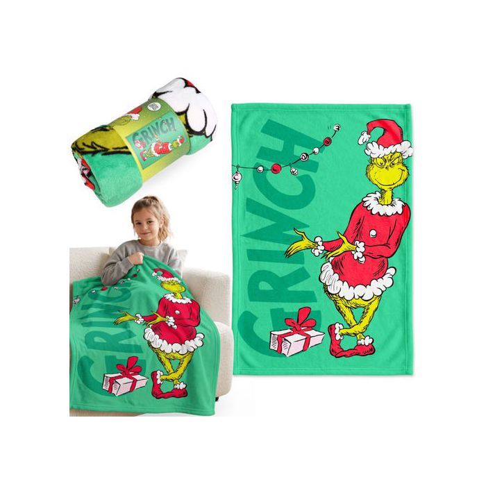 Grinch de Noël couverture POLAIRE DOUCE jeté de lit vert 100x150 cm OEKO-TEX
