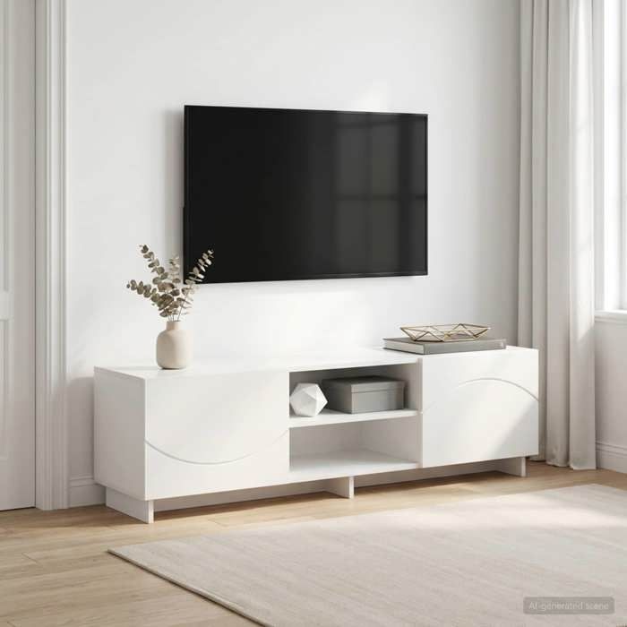 ELORAN®Meuble TV - 140x34 5x40 cm - Blanc - Bois dingénierie - Cabinet TV Moderne_00176018