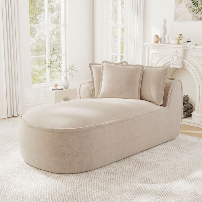 MEUVYX Canapé Méridienne Gauche 1 Place Sans Cadre avec Coussins Assise Profonde en Chenille Taupe Clair 164 × 92 × 67 cm