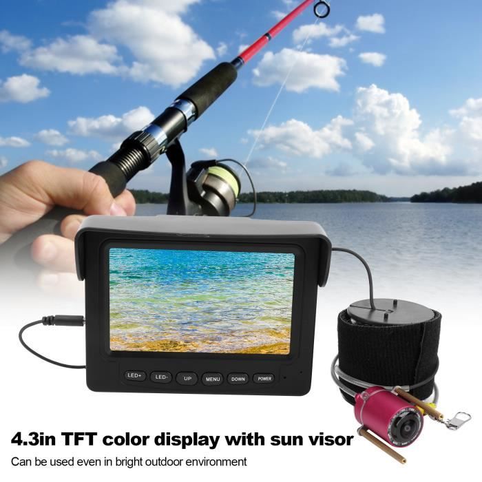 Caméra de pêche sous-marine, 4.3 pouces caméra sous-marine caméras de pêche pêche sur glace hiver Kit vidéo détecteur de poisson 4x Zoom numérique IR LED for pêcheur,Stable et durable(Fishing Camera