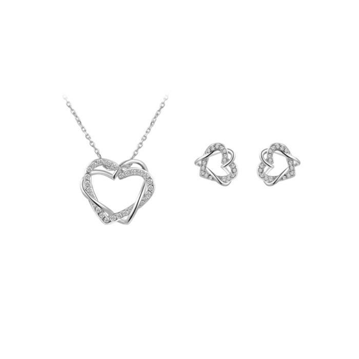Set De Bijoux Mariée En Zircon AAA+ Argenté - Collier Et Boucles D'oreilles, Marque Caftan Plaza