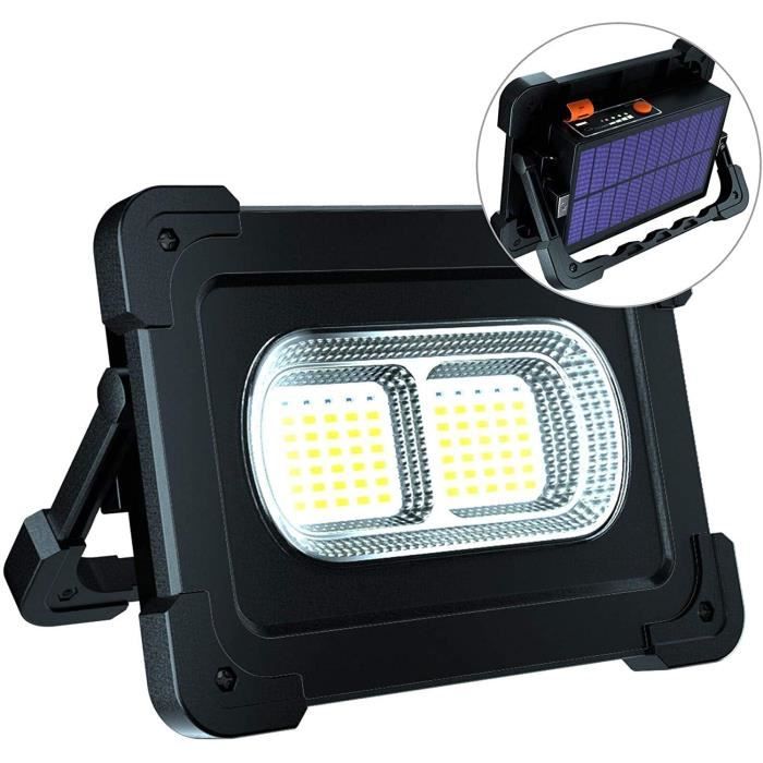 Bricolage Projecteur LED Rechargeable 70LEDs Lumière de Travail Lanterne Portable avec Panneau Solaire/4 Modes d'éclairage/Batterie Externe 10000mAh pour pour Camping Travaux