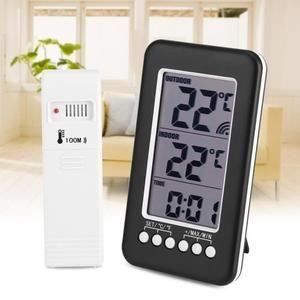 Thermomètre intérieur/extérieur sans fil - Télécommande - Horloge - Noir - ABS