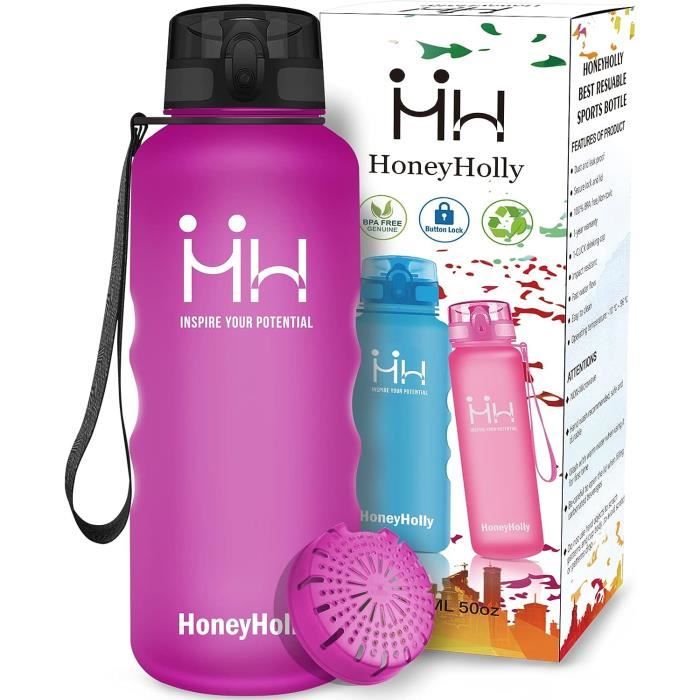 Gourde Sport 1500ML étanche Sans BPA, Bouteille D'eau Gazeuse Convient