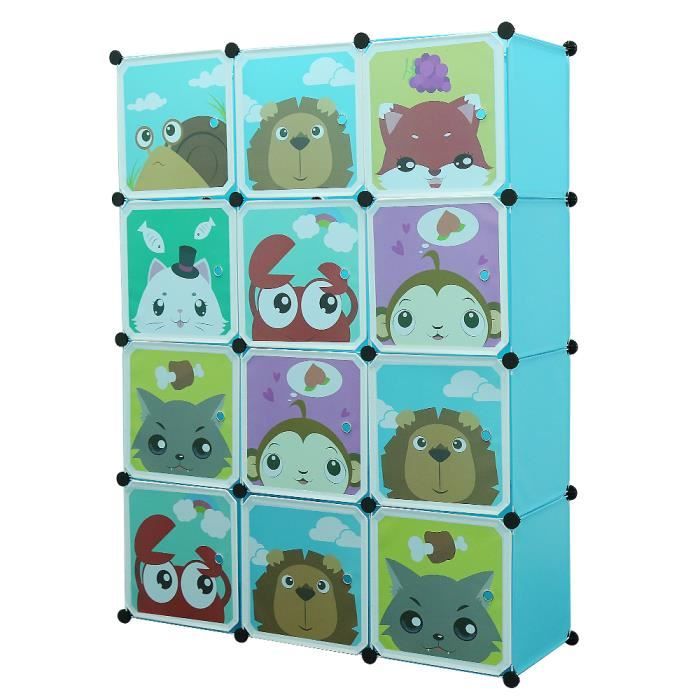 Armoire en plastique pour enfants - LaiZere - 12 cubes - Bleu