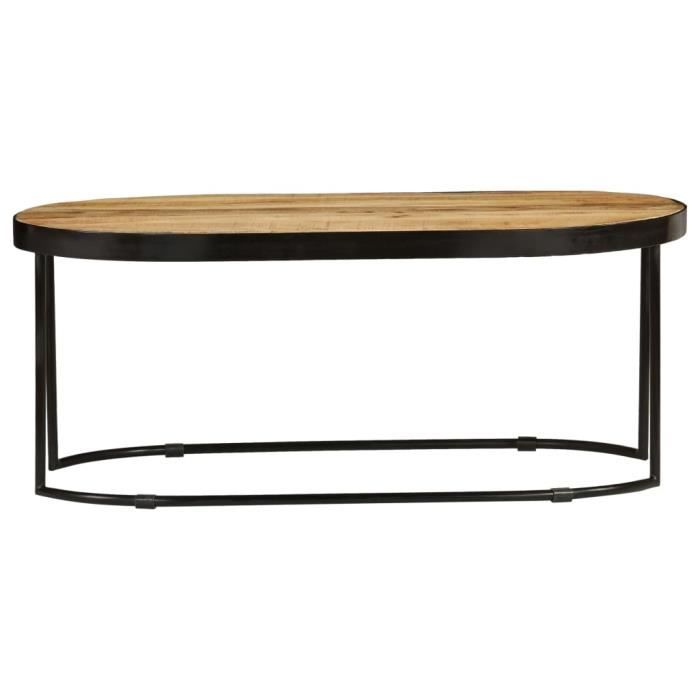 table basse ovale kai en bois massif de manguier brut et acier - style industriel vintage