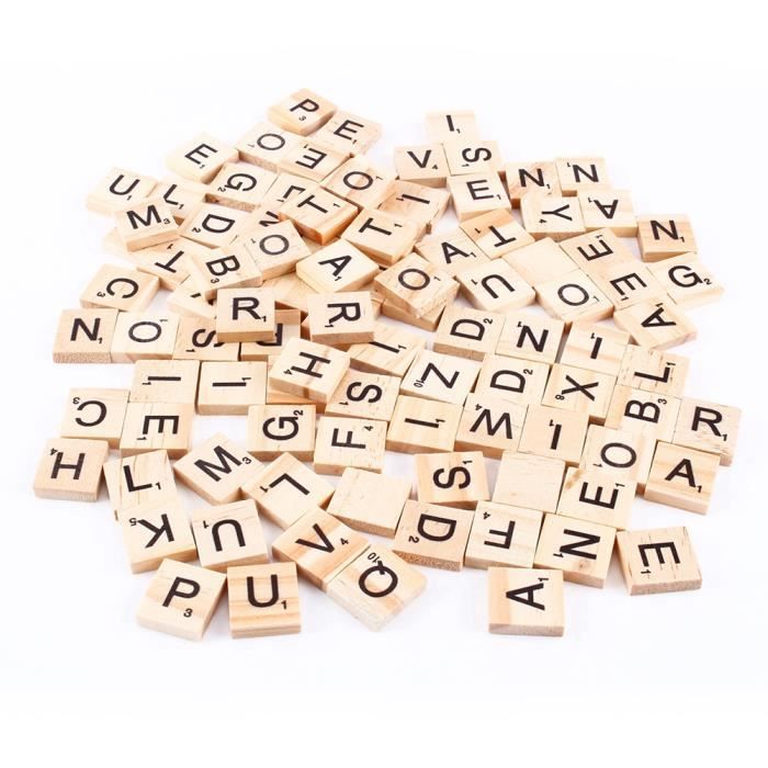 Jeu de société - Scrabble - 100 pièces en bois - Lettres et numéros - Accessoire d'artisanat