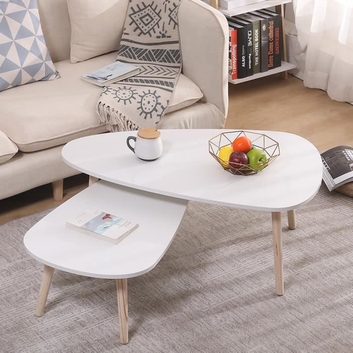 Nuo Table Gigogne Pour Salon Blanc Table De Basse Ovale Pieds En