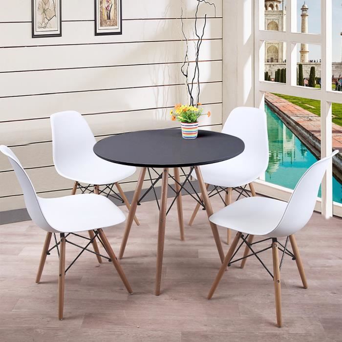 Table de Salle à Manger Noir et 4 chaises Blanc - Design Scandinave - LUXS