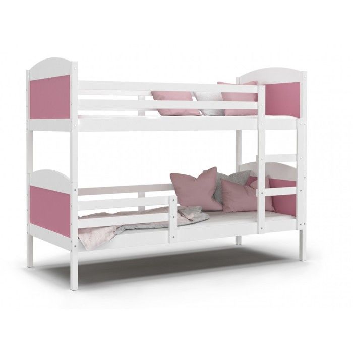 lit superpose mati 90x190 blanc rose livre avec 2 sommiers cdiscount maison