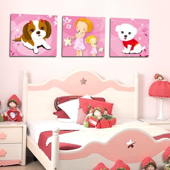 Modulaire 3 Panneau Mignon Chien Enfant Chambre Mur Art Decoration Fille Bebe Decoration Peinture Image Non Encadree Achat Vente Tableau Toile Cdiscount