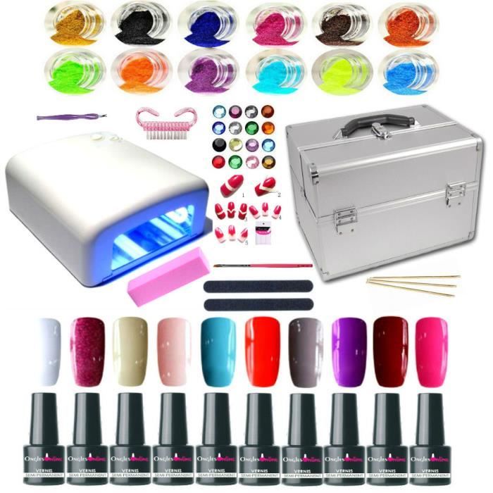 Kit Vernis Semi Permanent X 10 Valise Manucure Lampe Uv Nail Art