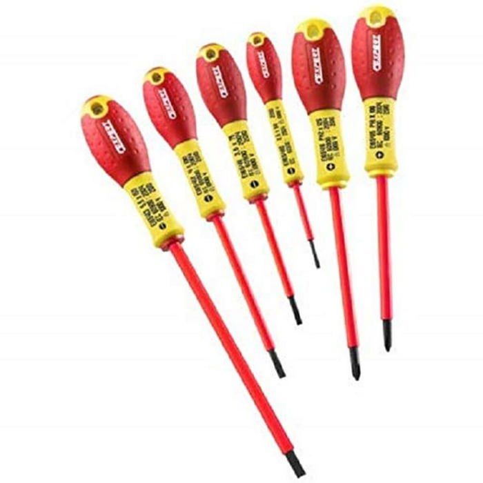 Jeu de 6 tournevis isolés 1000 V - Stanley Expert - E160911 - EN 60900 - Fente/Pozidriv - Rouge