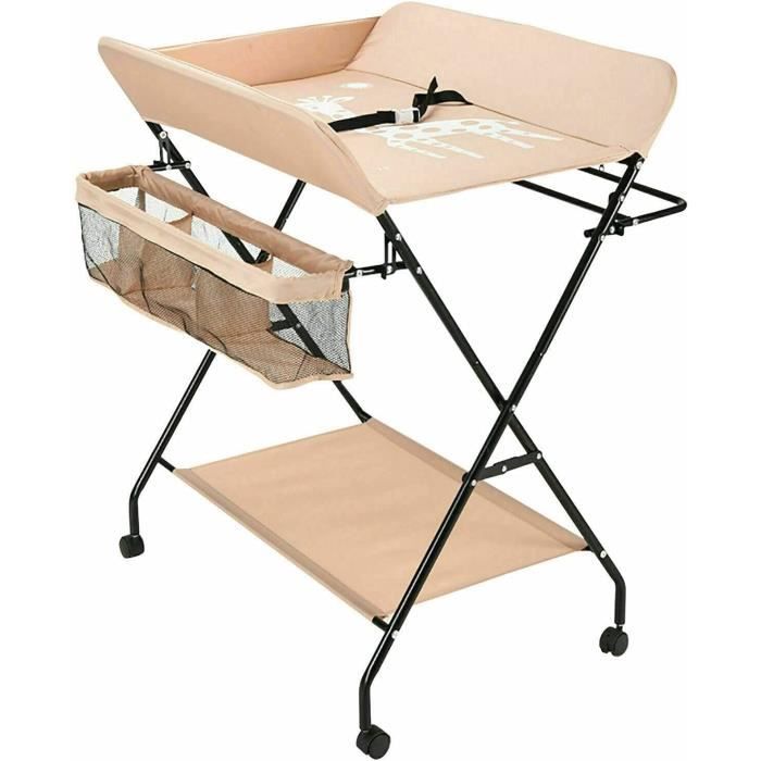 Meuble Puériculture Pliable Table à Langer Pliable Bébé Avec Rangements Et Ceinture De Sécurité - Hauteur Fixe, Sans Roues, Charge 25kg Plan A Langer