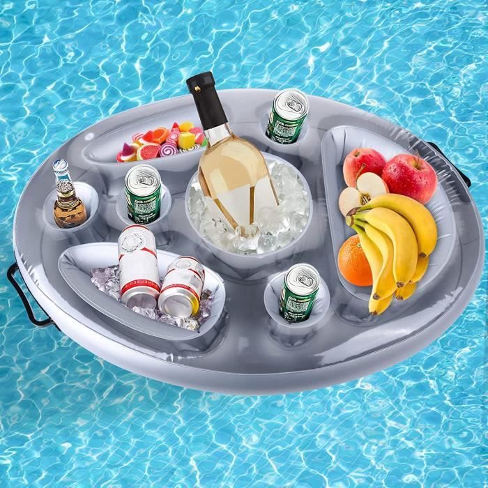 Plateau flottant pour jeux ou cartes pour piscine ou plage, fête, salon, porte-boissons en mousse durable avec cartes à jouer étanches (marron