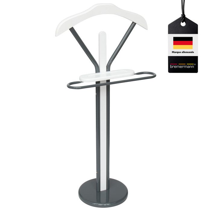 Valet De Nuit Bremermann - Porte-vêtements Avec Plateau - Métal Chromé Blanc 50x108cm