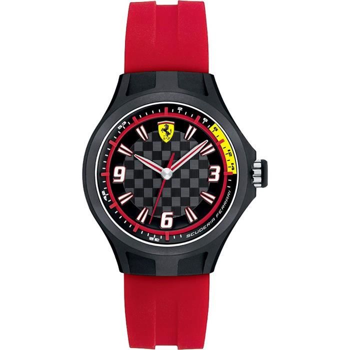 Ferrari - 820002 - Montre Homme - Quartz Analogique - Cadran Noir - Bracelet Silicone Rouge
