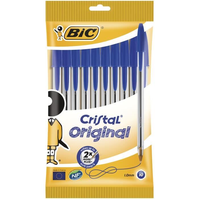 BIC® - Stylo-bille bleu Cristal® Original x10 - Encre bleue