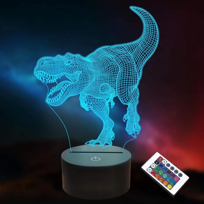 Veilleuse Dinosaure 3D LED - 16 Couleurs Changeantes - Télécommande Incluse - Pour Chambre D'enfant