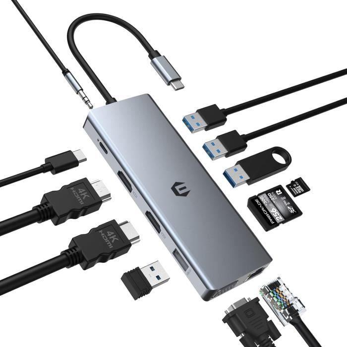 Station d'accueil multifonction 6 en 1 USB C Type C avec adaptateur Hub, lecteur de carte TF SD, HDMI 4K, USB 3.0/2.0, charge PD 87W