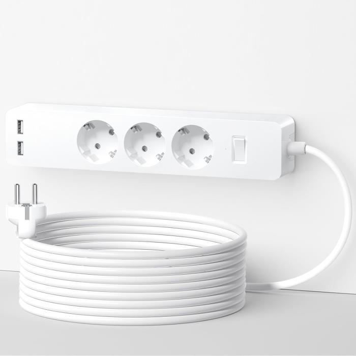Multipresa Spina rotante 2P+T con 2 prese bipasso, 2 USB e interrutore
