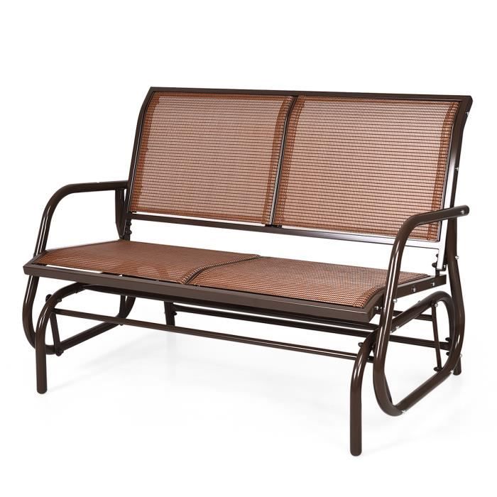costway fauteuil à bascule de jardin extérieur pour 2 personnes en acier tissu textilène charge 180kg pour terrasse jardin piscine