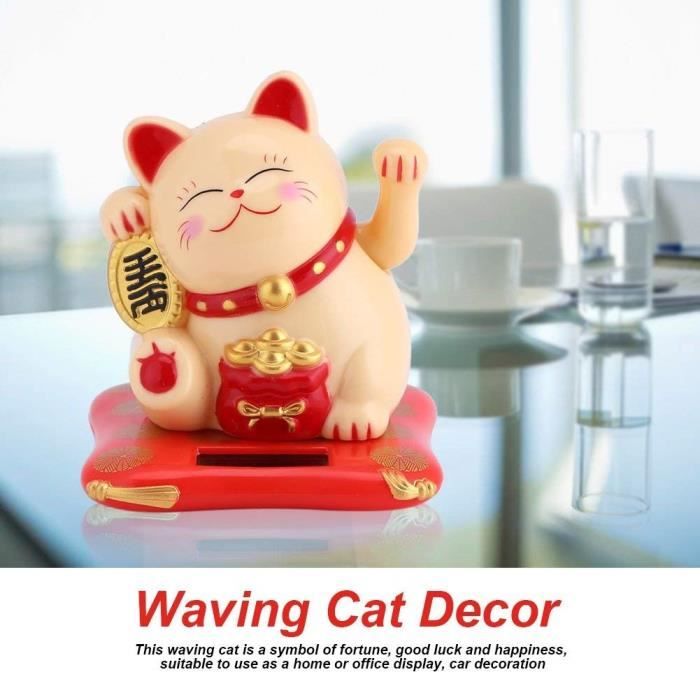 Chat Porte Bonheur Maneki Neko Jaune - Lot de 2 - Énergie Solaire - DELAMAN