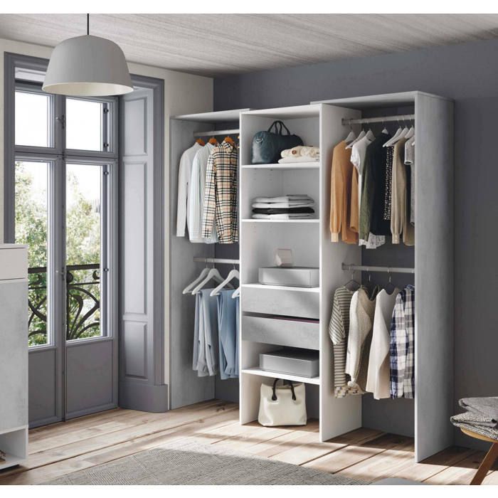 Dmora - Grande armoire Miramar 179x50h202 cm Blanc Ciment Panneau effet bois Dmora - Grande armoire Miramar 179x50h202 cm Blanc Ciment Panneau effet bois