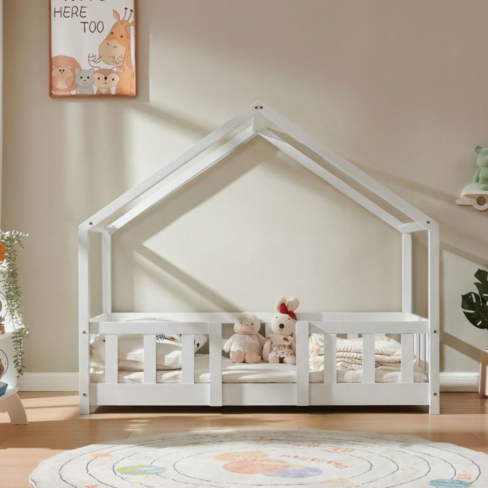 Lit denfant en forme de maison Treviolo 70 x 140 cm bois de pin blanc