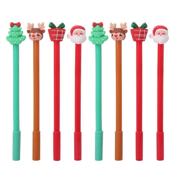 Pack De 4 Stylos Effaçables Noël - Pointe Fine 0,4 Mm, Encre Noire, Idéal école, Bureau, Dessin - Design Festif - 4