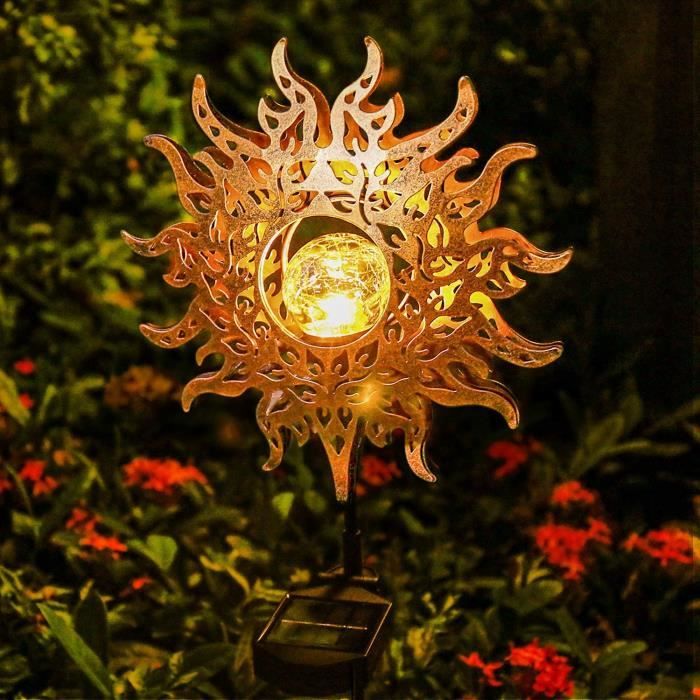 Solaire Lampadaire extérieur - Lampe Solaire Extérieur en Métal Flamme Decoration de Jardin Lumières pour Lextérieur