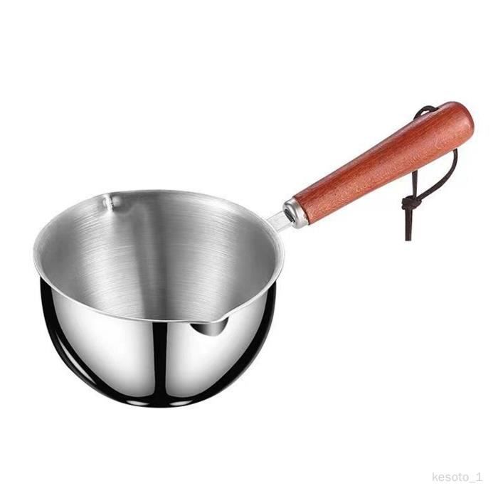 Casserole à Beurre En Acier Inoxydable Avec Bec Verseur - Poignée En Bois, Compatible Induction
