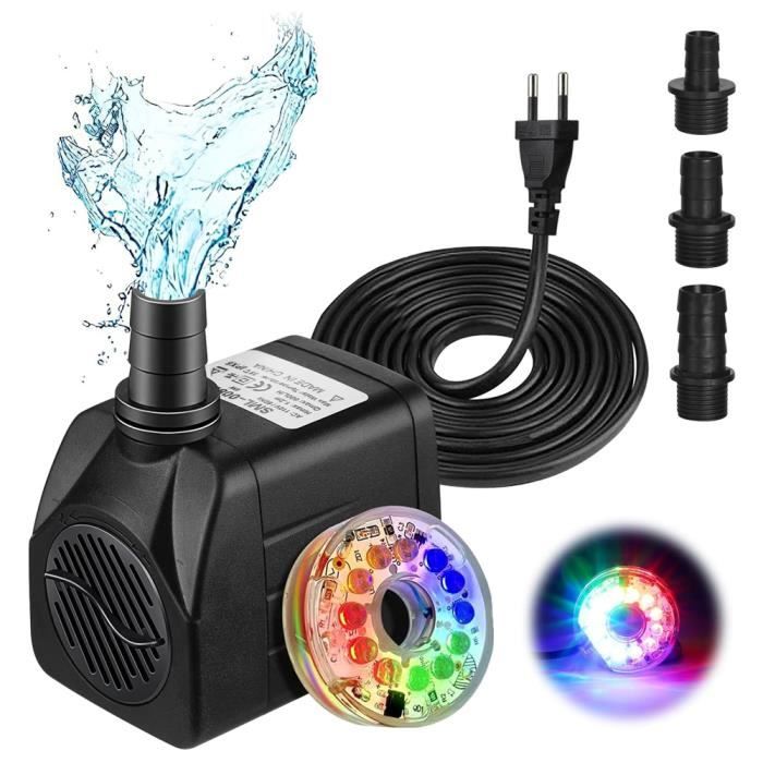 Meilleurs prix pour Pompe à Eau Submersible Ultra 21W, 1200L-H Mini Pompe Aquarium Ajustable avec 12 Lumière LED, Silencieuse